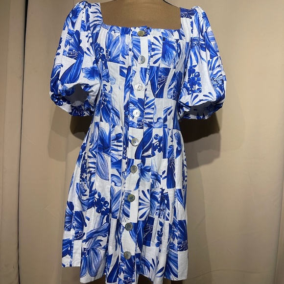 FARM RIO Garden Tiles Linen Mini Dress NWT Size X Small - Picture 3 of 16